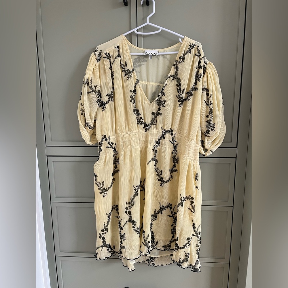 Ganni pleated crepe dress.